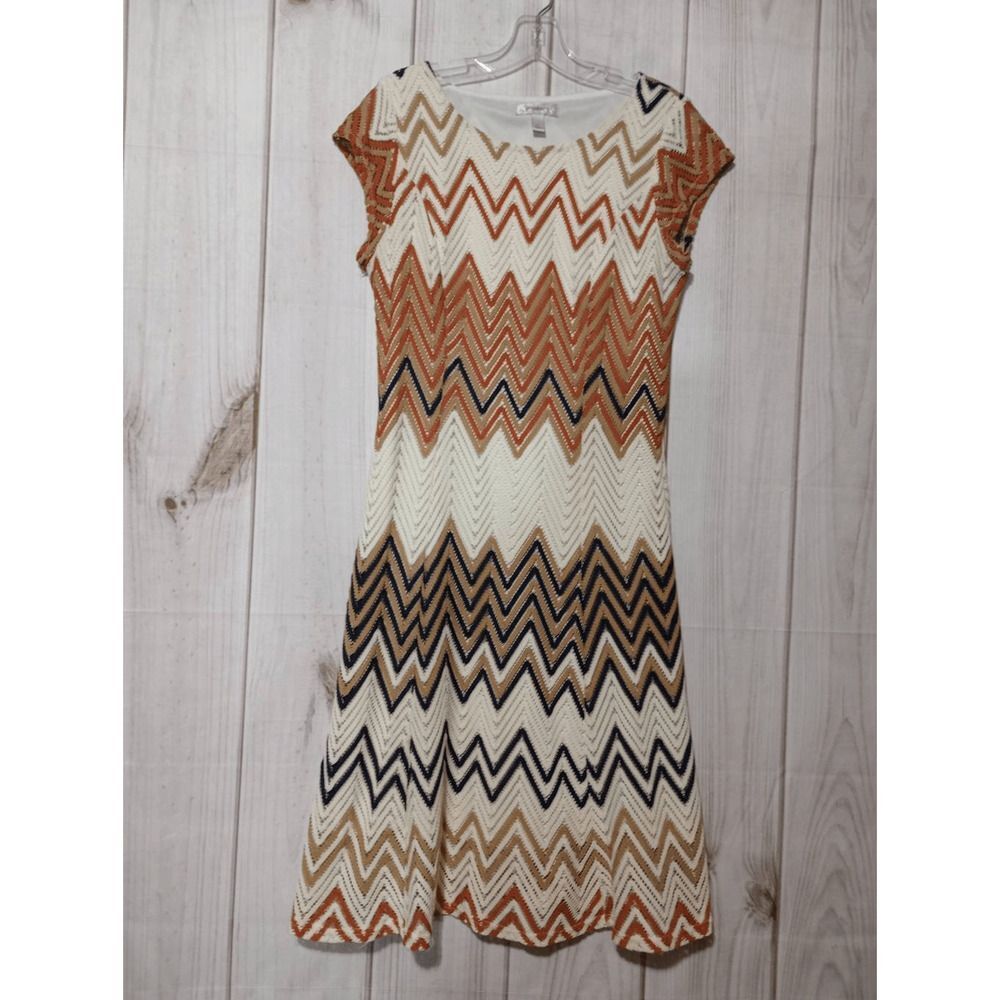 Dressbarn Womens Chevron Zigzag Pointelle Knit‎ Cap Sleeve Lined Sheath Dress 12